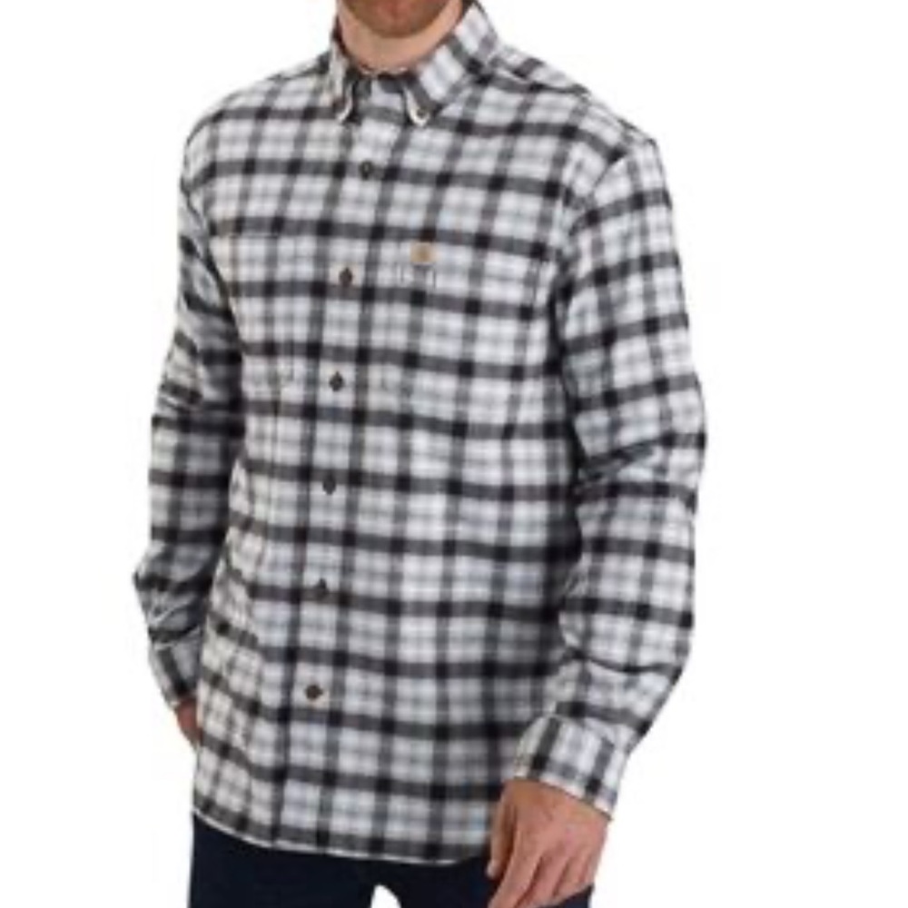Carhartt Men’s Size Large Black and Gray White Plaid Button-Up Shirt Chore